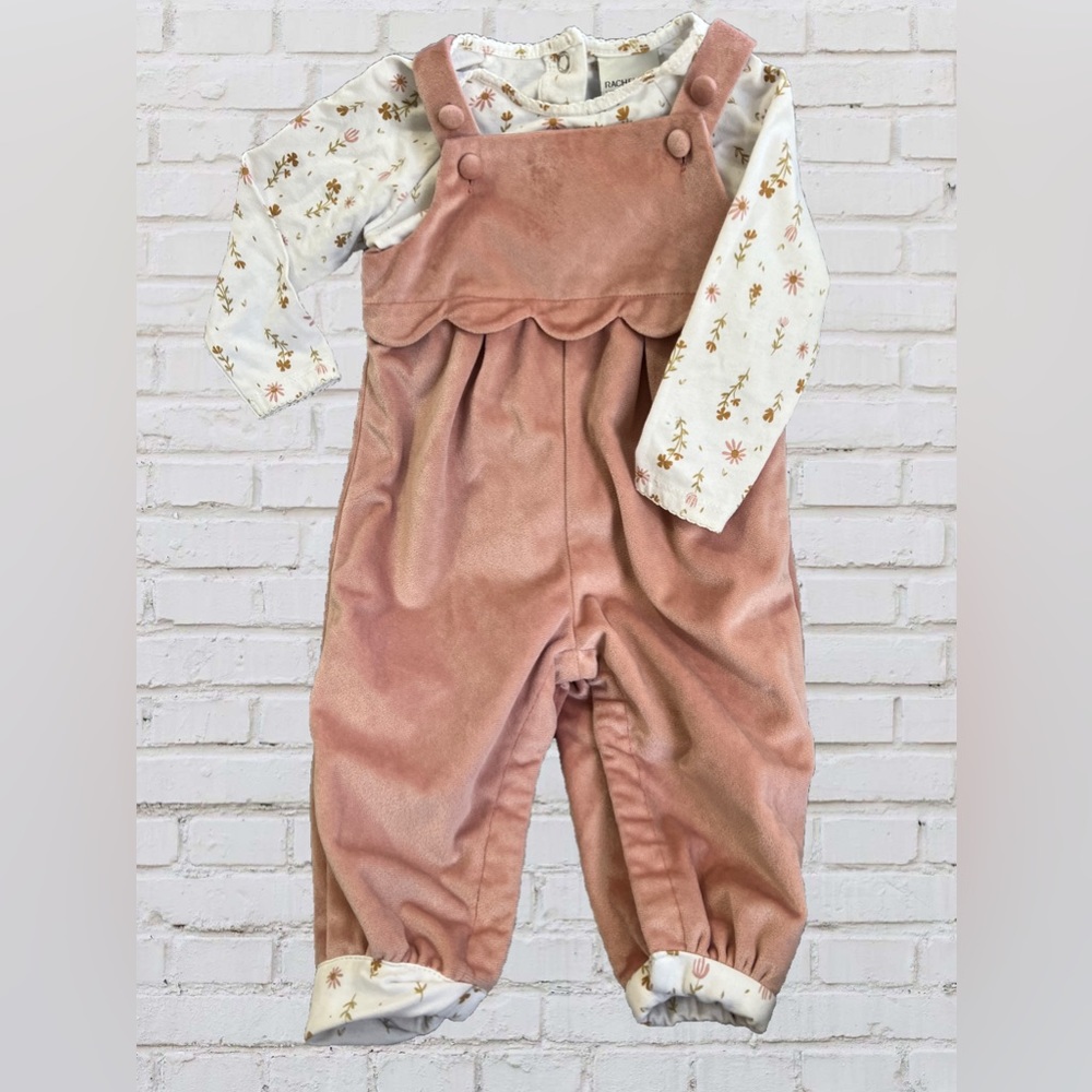Baby Girls Rachel Zoe 2 Piece Outfit, Floral Onesie Overalls, 6-9 months